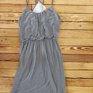 Ann taylor loft navy blue white diagonal striped stretch sundress extra small xs